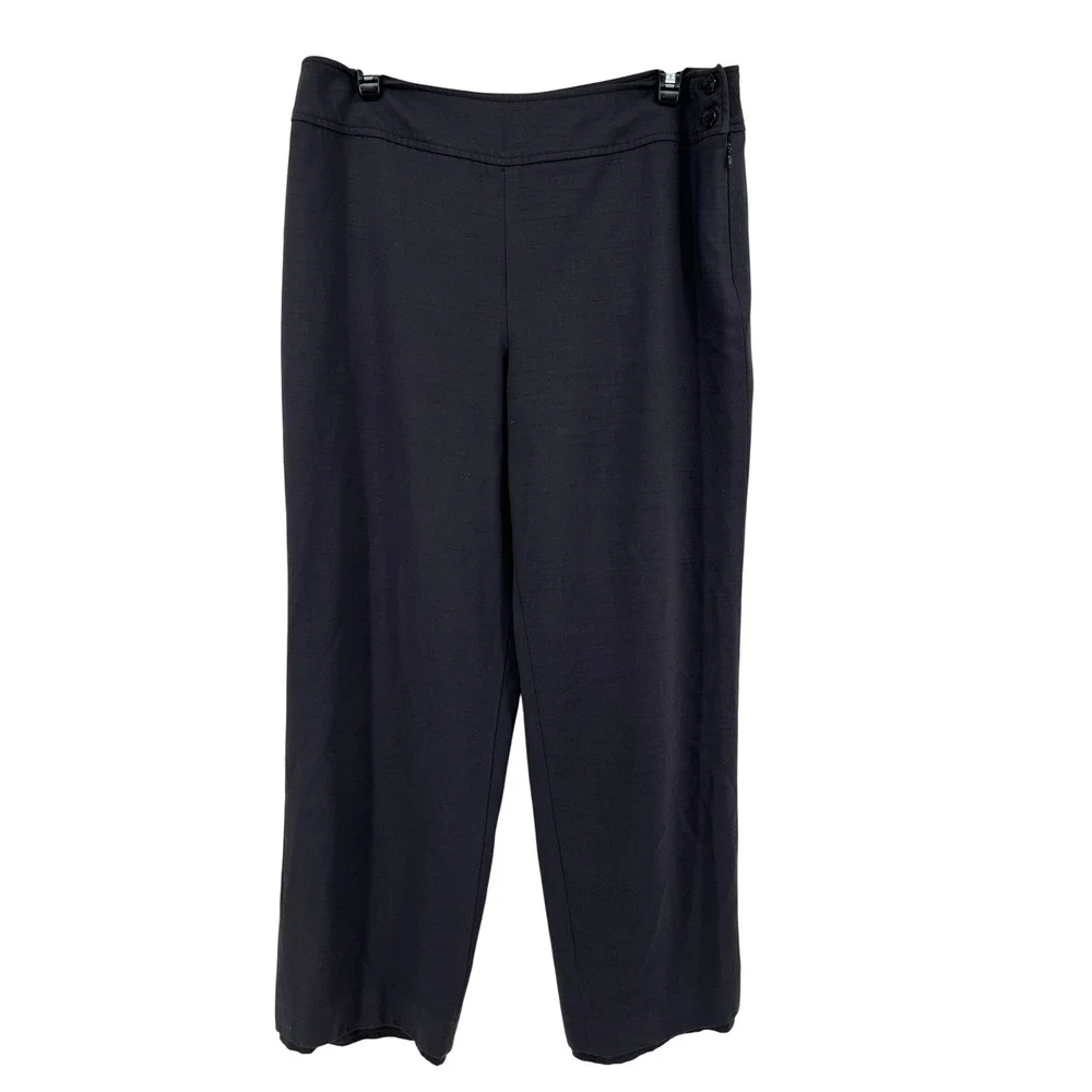 Talbots Petites Black Wide‎ Leg Dress Pants 10P Italian Fabric Lined Side Zip